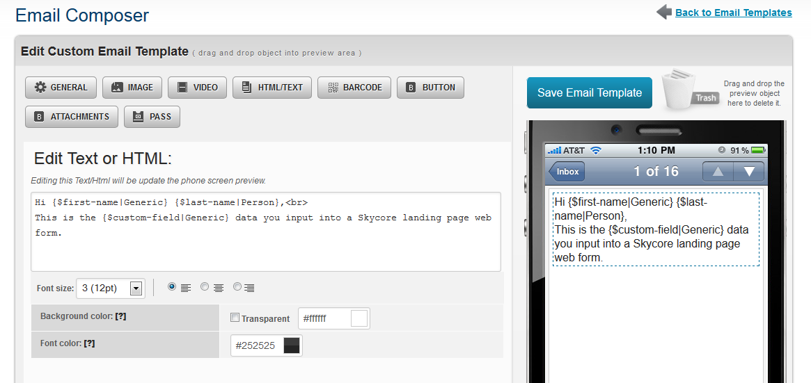 Syntax for Email Dynamic Variable Insertion Responsive email composer with dynamic variable inertion syntax