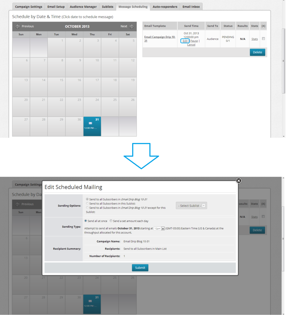 Drip_3_final edit scheduled mailing calendar demonstration