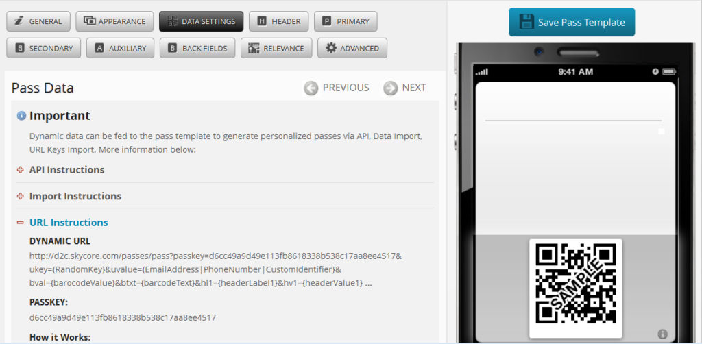 step 1 entering pass data into a pass template using a dynamic url