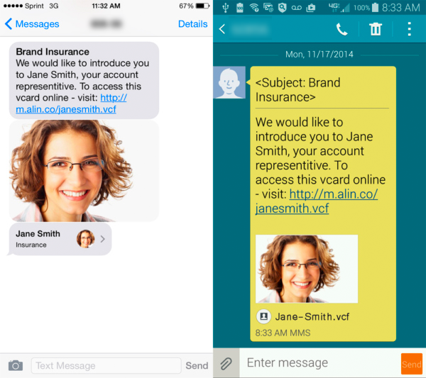 Deliver vCards and iCalendars by MMS