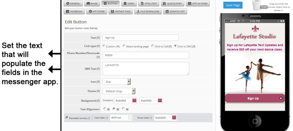click to sms settings Setting of Click to SMS