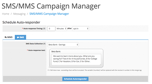 MMS Campaign schedule auto-responders for sms or mms campaigns