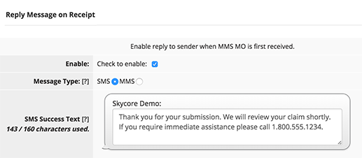 reply-message set up mms keywords for photo id verification