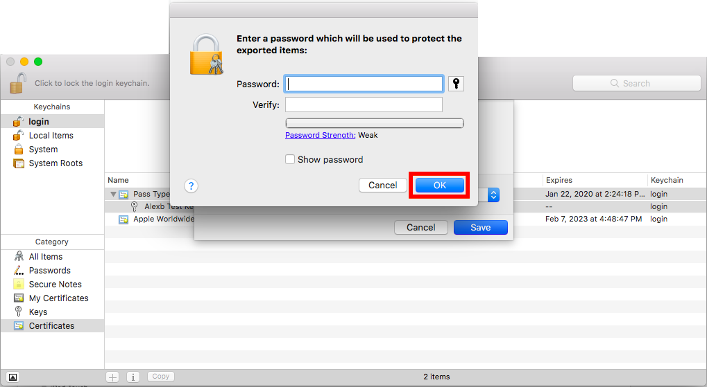 Create a password for your certificate files