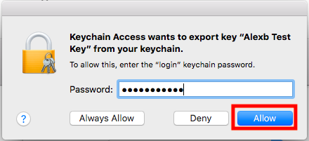 Enter password to export your private key