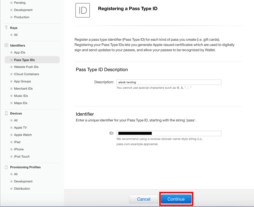 Registering a Pass Type ID