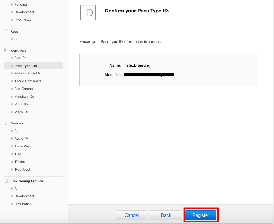 Confirm your Pass Type ID