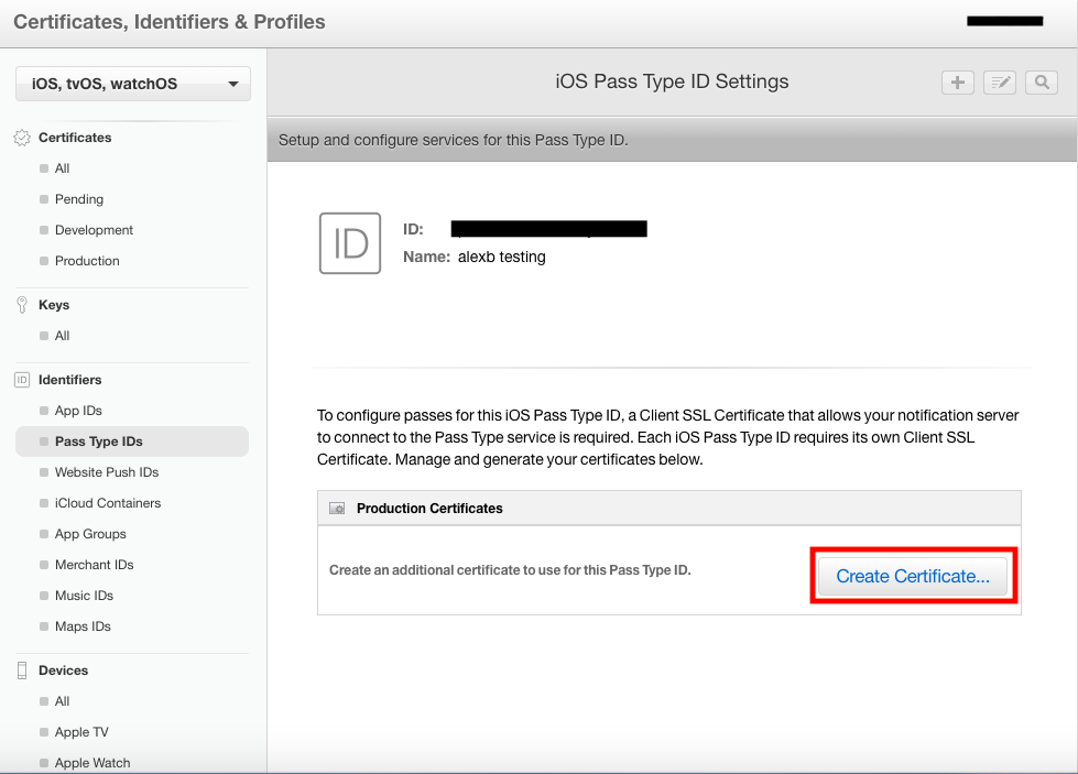 iOS Pass Type ID Settings