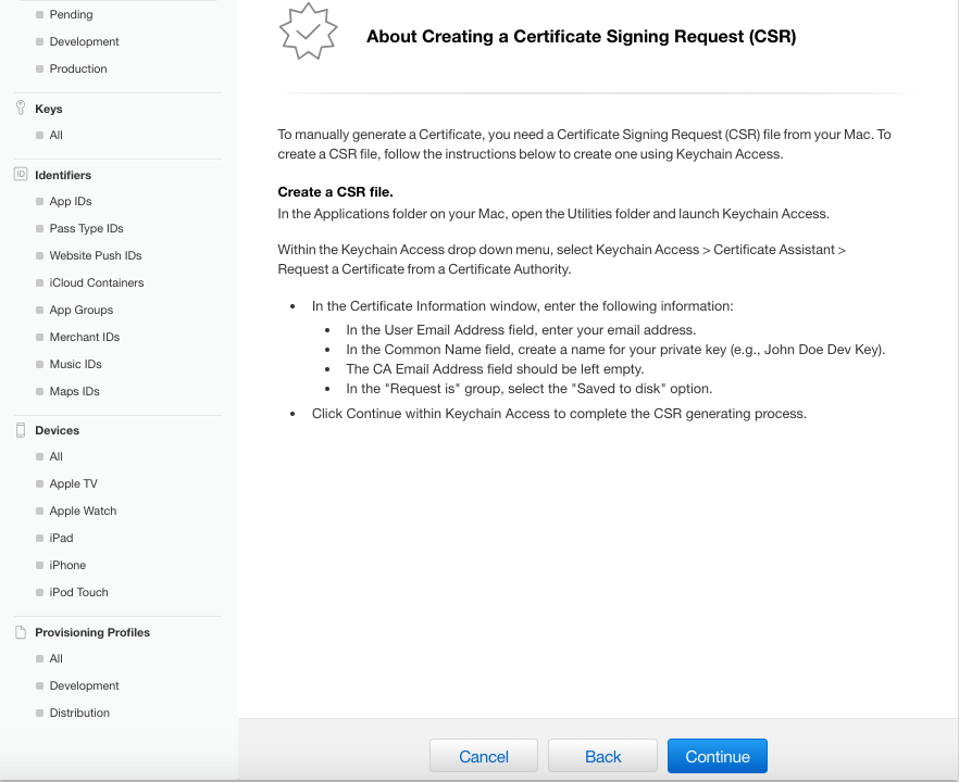 Information on Creating a Certificate Signing Request (CSR)