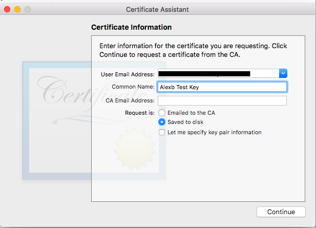 Certificate information from certificate assistant