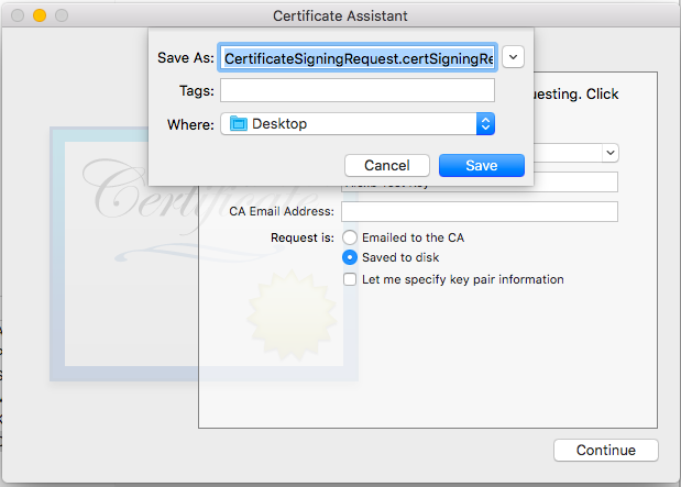 Save certificate from certificate assistant
