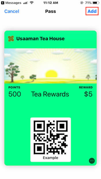 Example of an Apple Wallet Pass