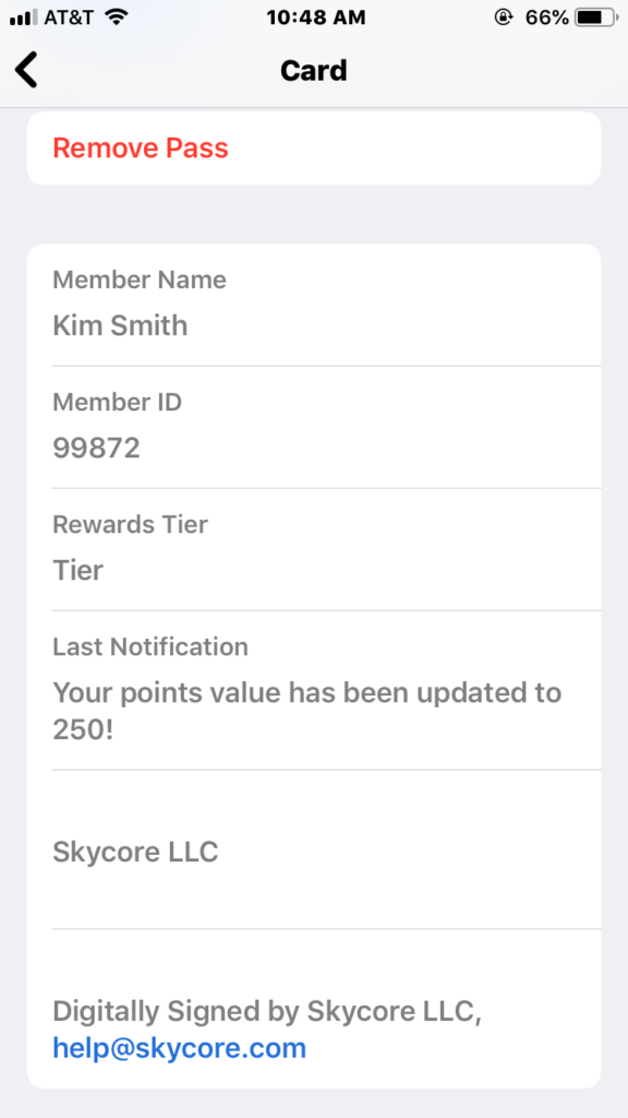 IOS Notification on the back of the pass