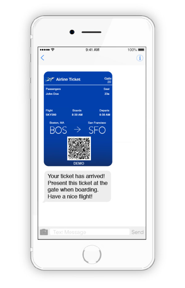 Send boarding passes via text messaging Skycore