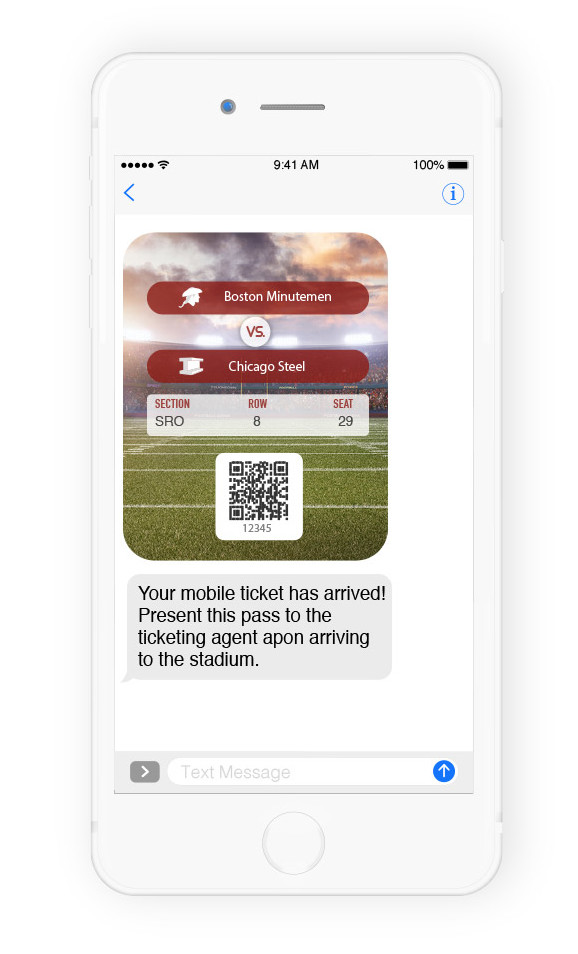 Event ticket delivered using text messaging