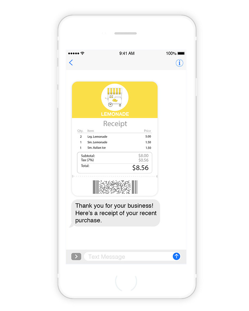 Mobile Receipt Delivery Send mobile receipts to your customers