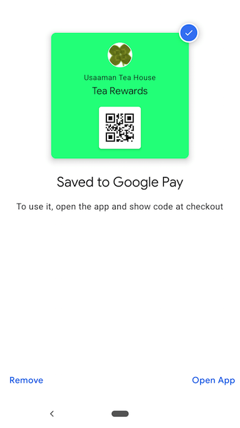 Example of a Google Pay pass after clicking the Pass install link