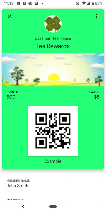 Example of a Google Pay Pass