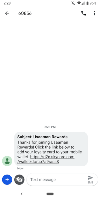 Example of receiving a Pass by SMS