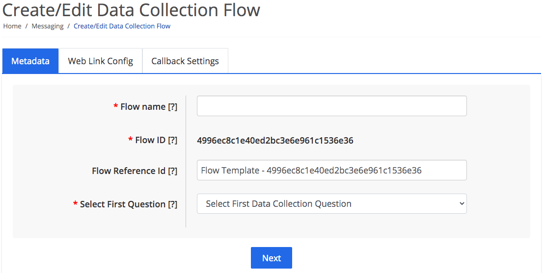 Data collection flow metadata