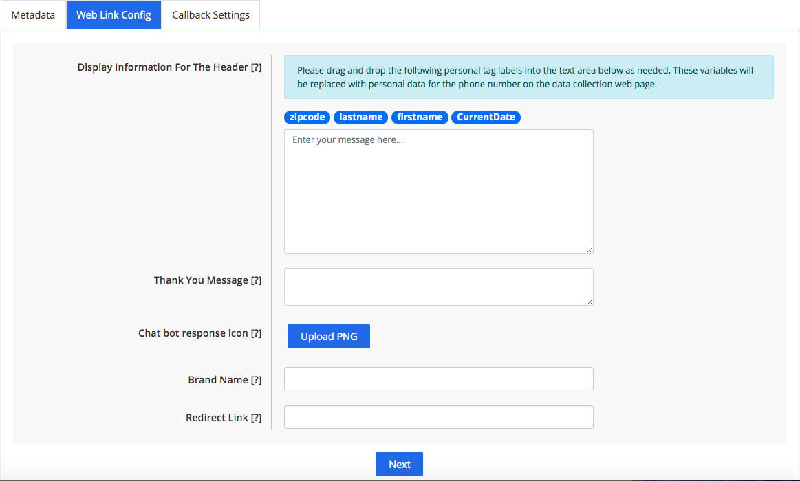 Web Link Configuration Flow