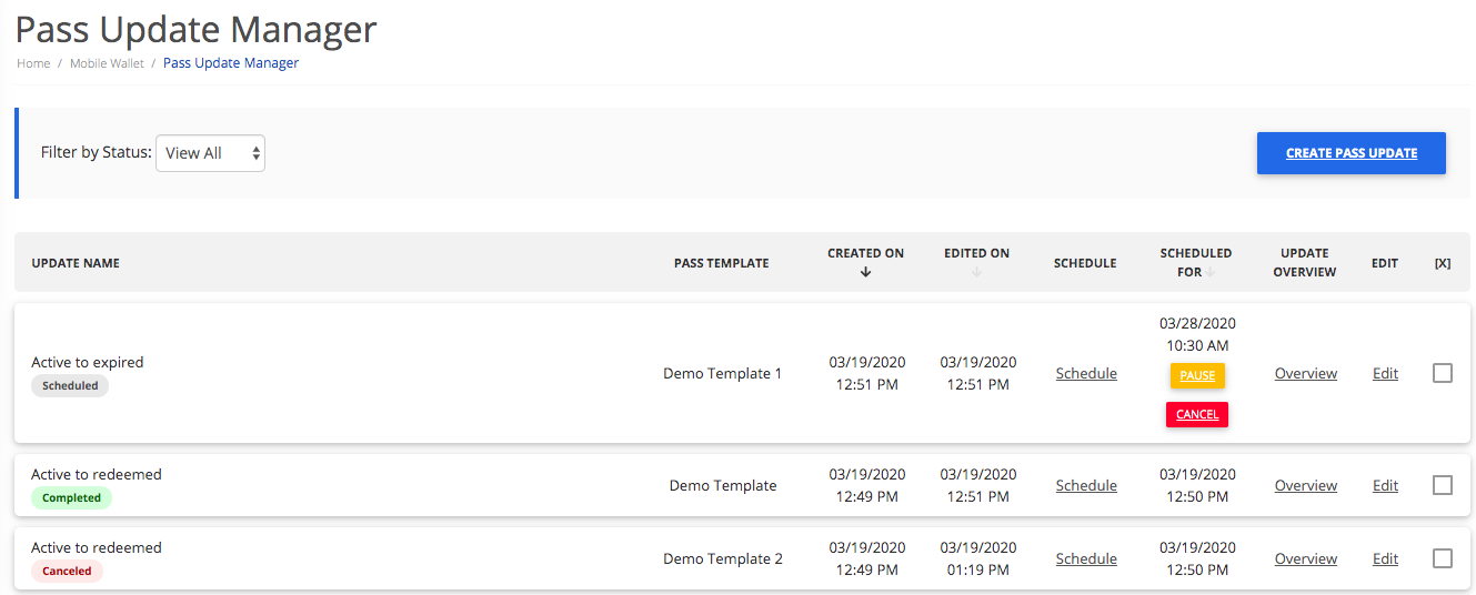 Pass Update Manager Page