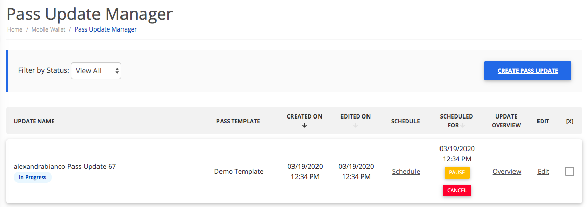 Pass Update in progress from a template update