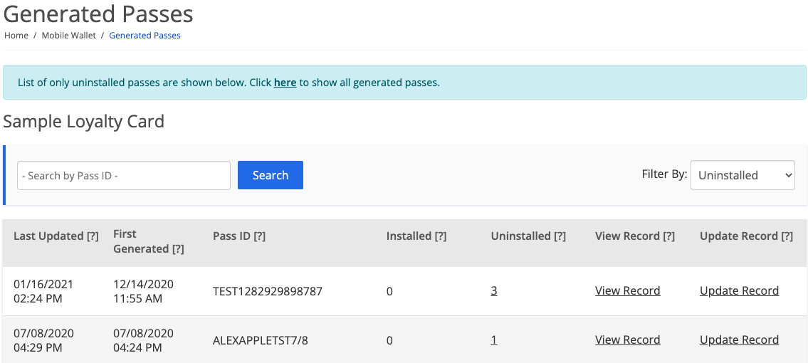 uninstalled passes