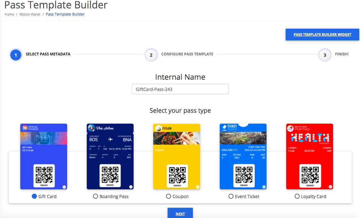 Pass Template Builder step 1