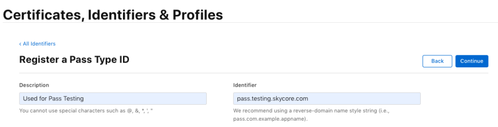 Create/register a Pass Type ID