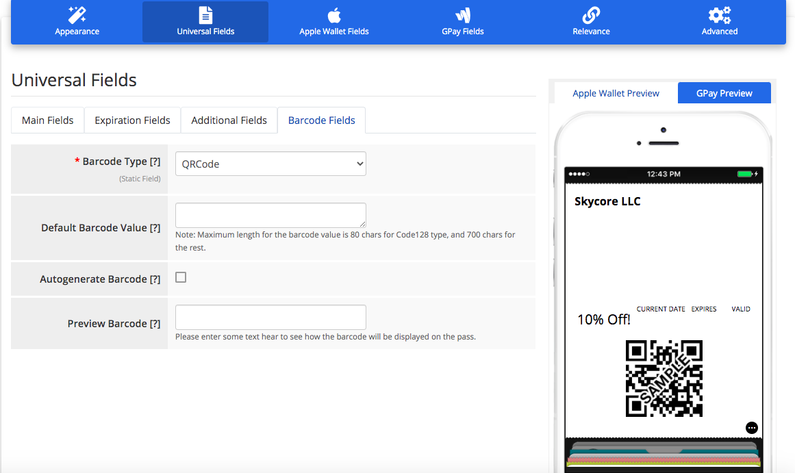 Coupon layout 2 barcode fields