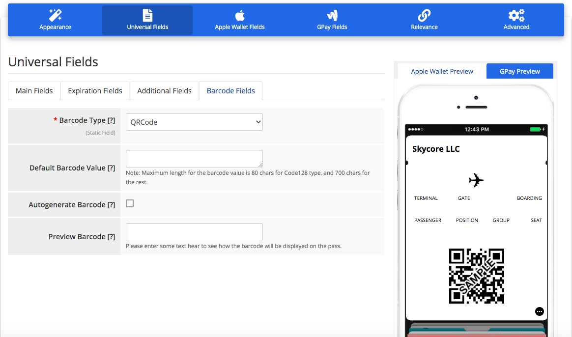 Boarding Pass Barcode fields