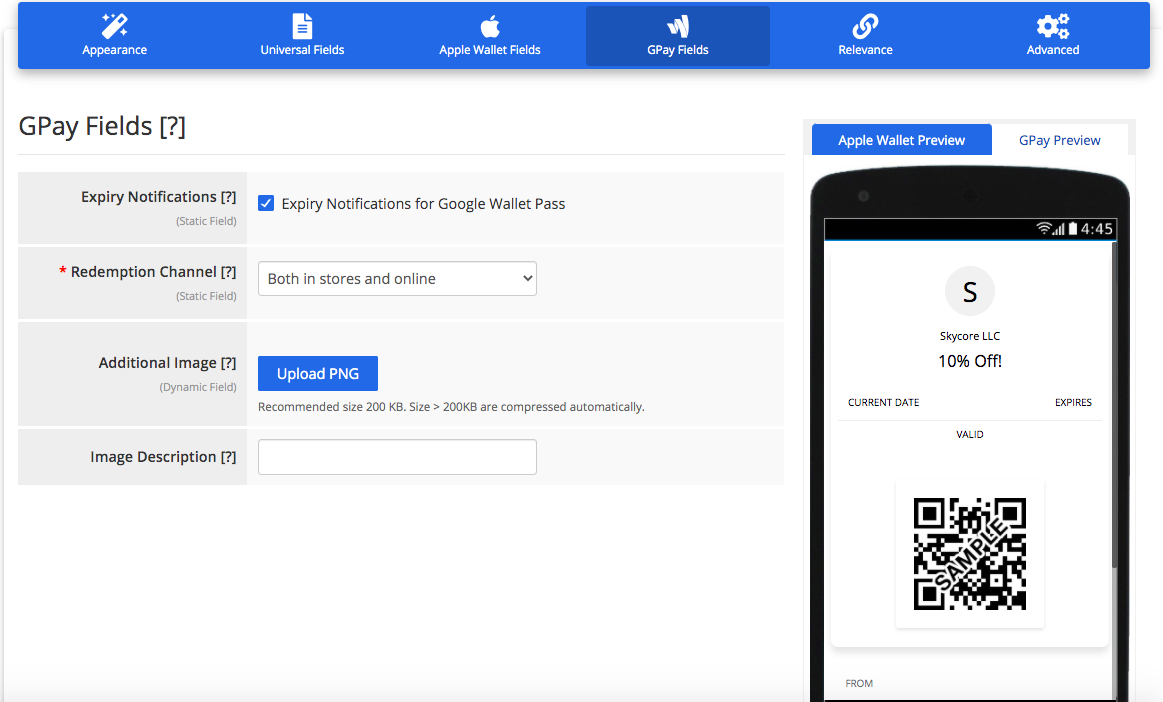 Coupon layout 2 GPay Fields