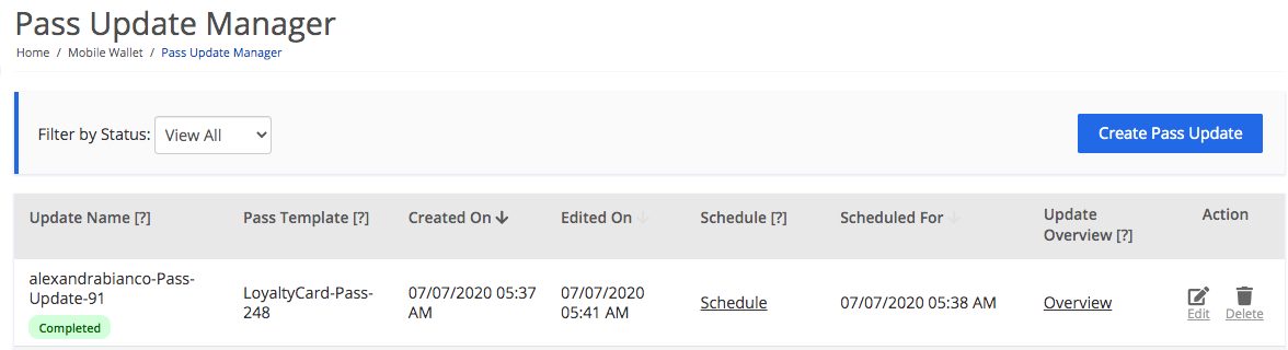 Pass update manager after a Pass template has been updated