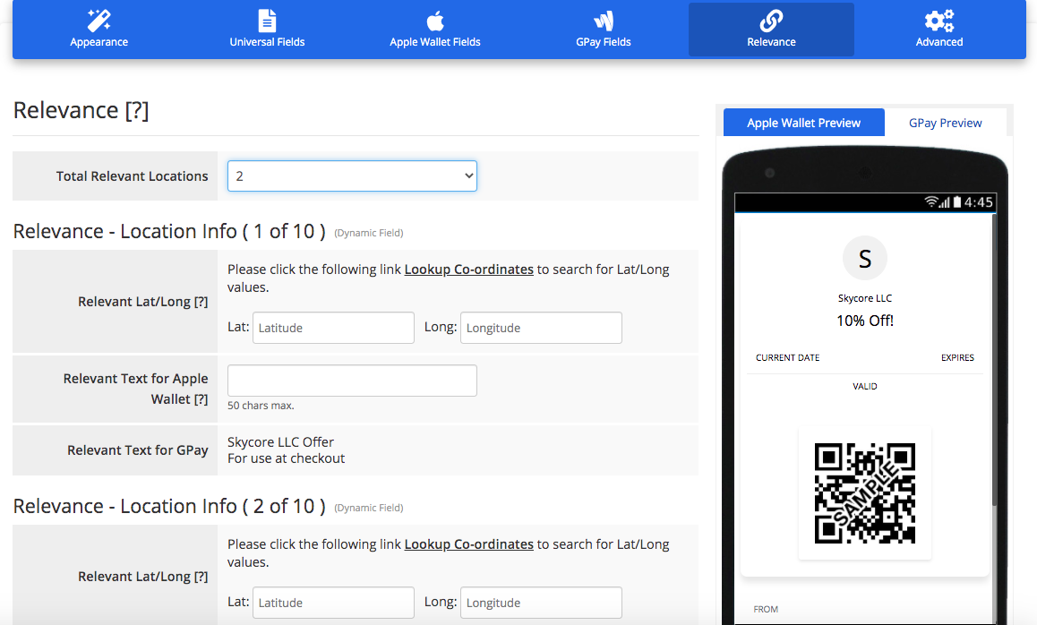 Coupon layout 2 relevance fields