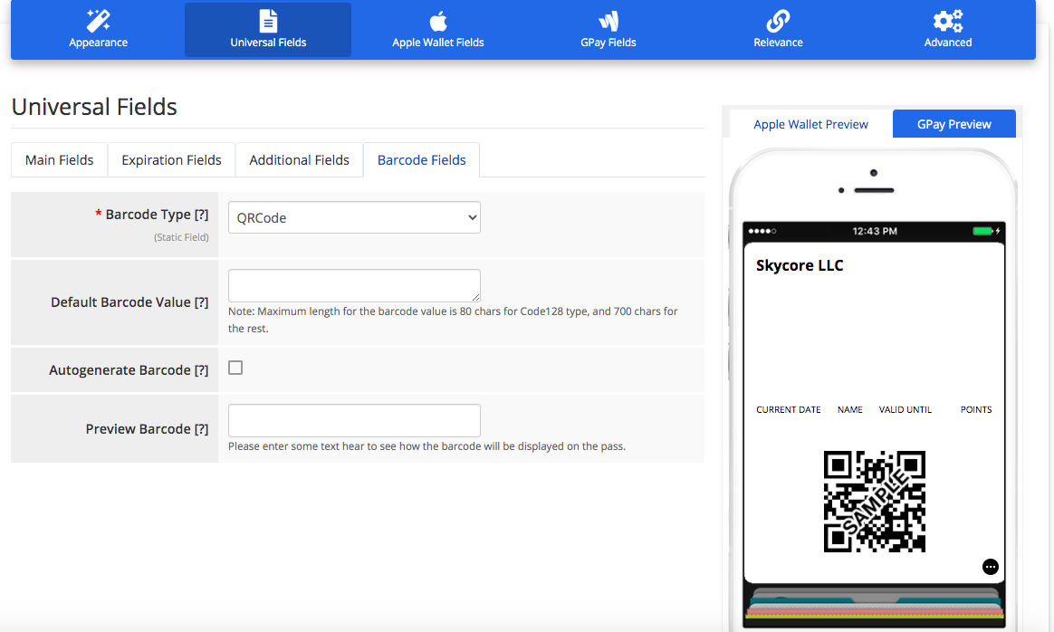 Loyalty Card layout 2 barcode fields