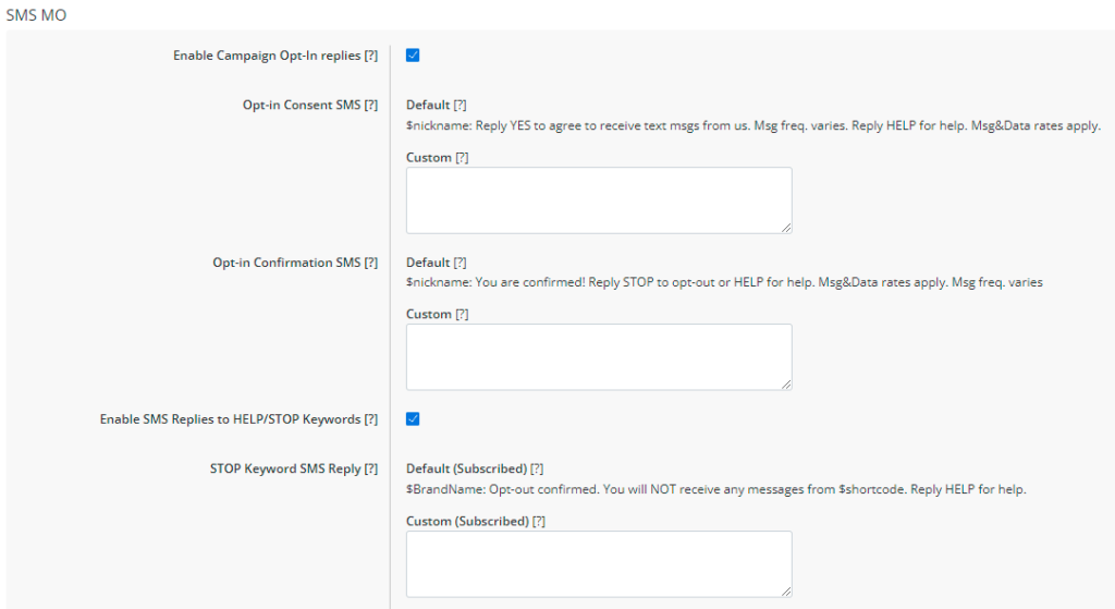 SMS MO settings 1