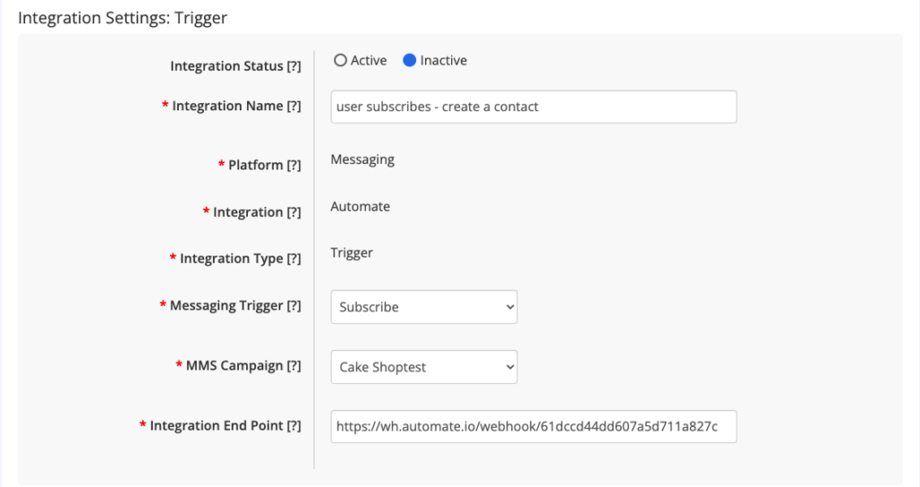 Setup messaging trigger skycore