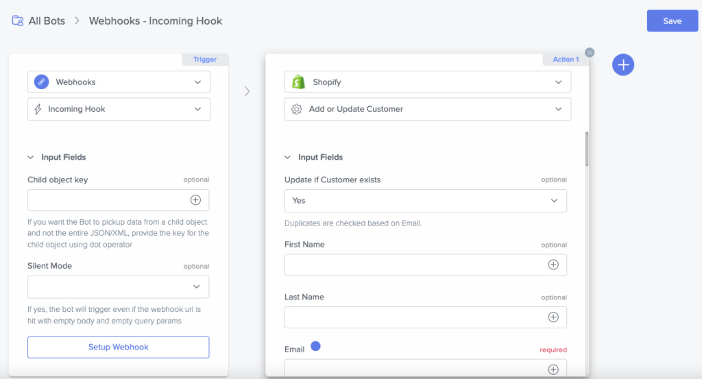 set up messaging trigger action