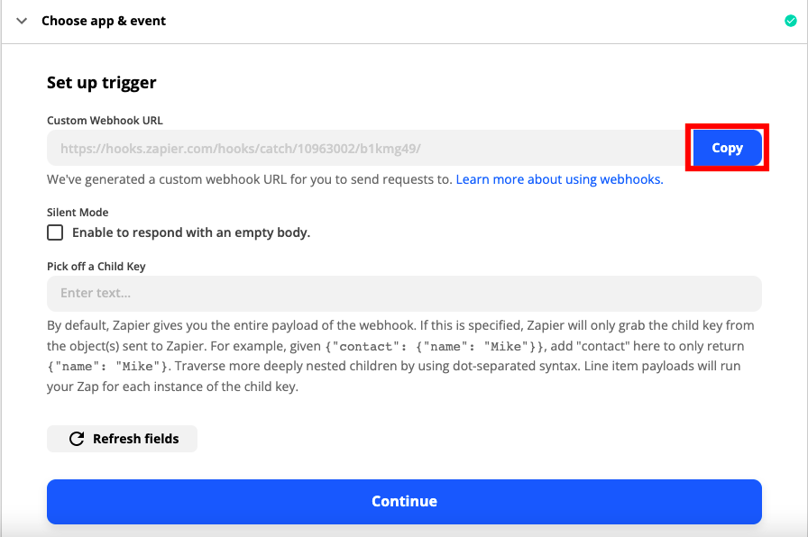 copy the webhook url