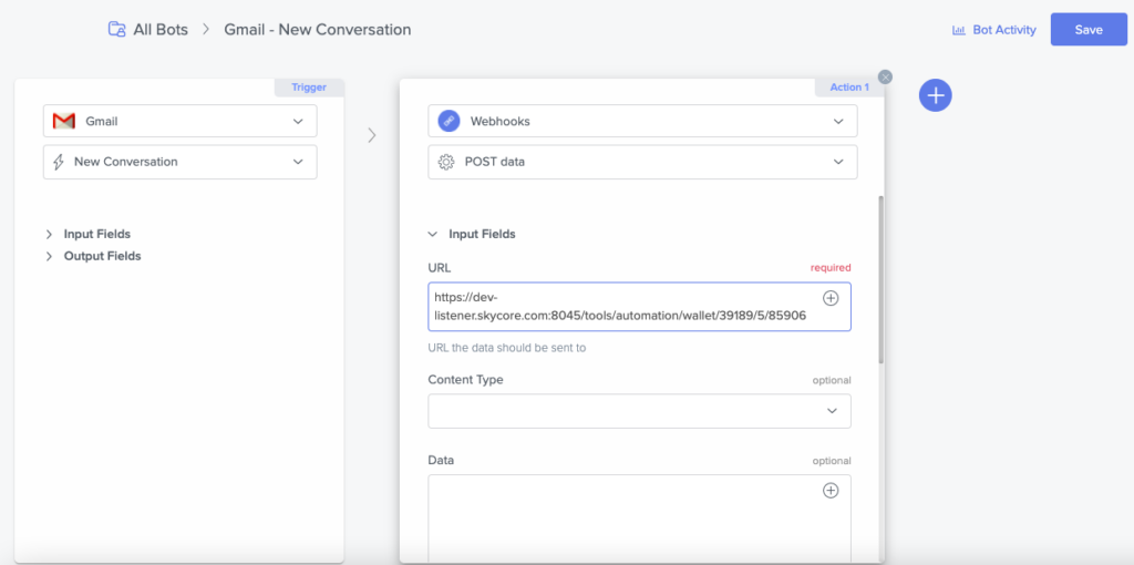 Setup the wallet webhook action
