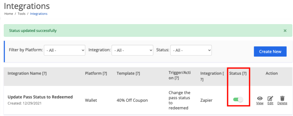 set action status to active
