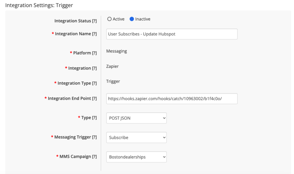 skycore messaging trigger fields