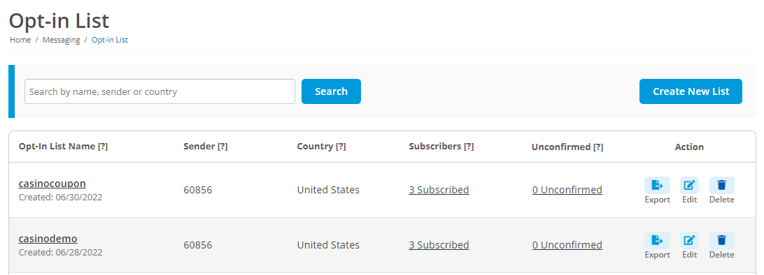 Opt-In List Screenshot