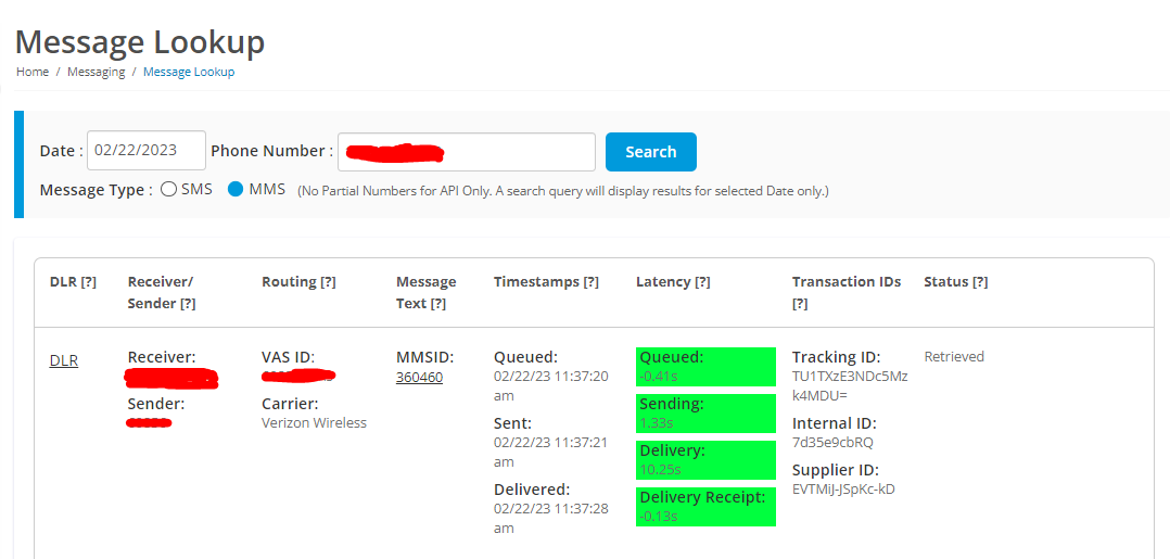 Message Lookup MMS