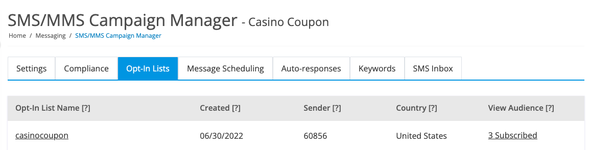 Opt-In List - Campaign Manager 