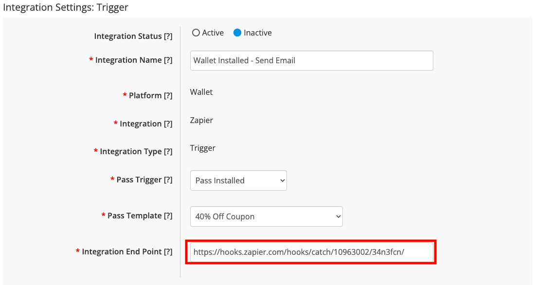 paste in the zapier endpoint URL