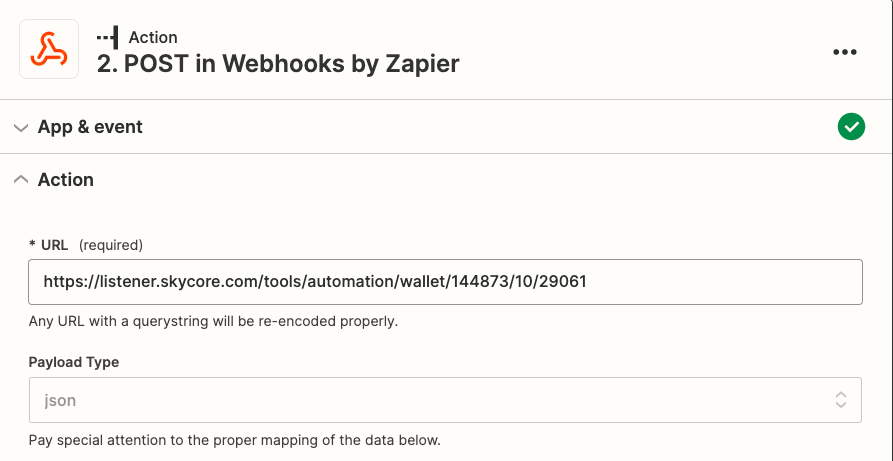 add event action url and data