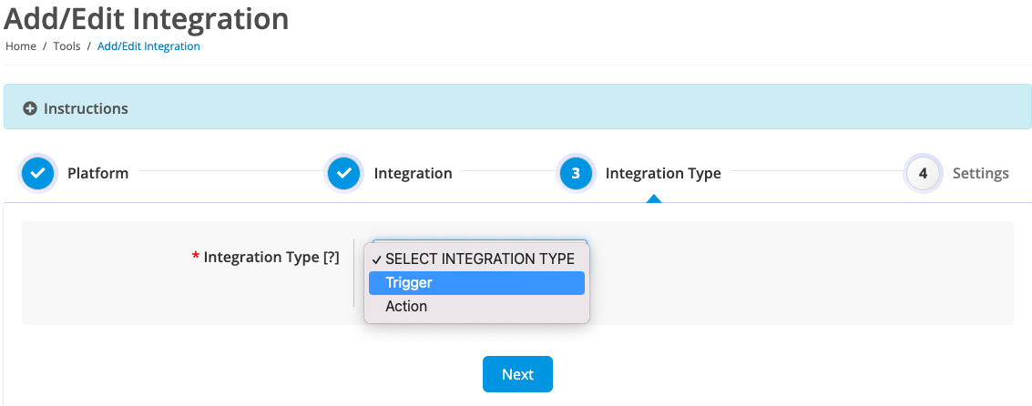 choose trigger as the integration type