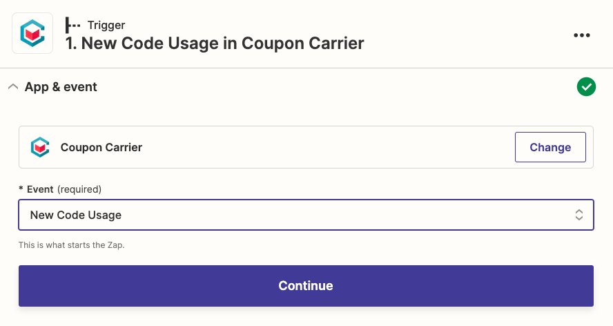 choose event trigger in zapier